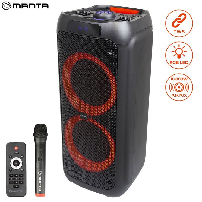 Prenosni karaoke zvočnik MANTA SPK5310 PRO Bluetoth/USB/MP3/RADIO FM, Disco LED lučke, TWS, 10.000W P.M.P.O.