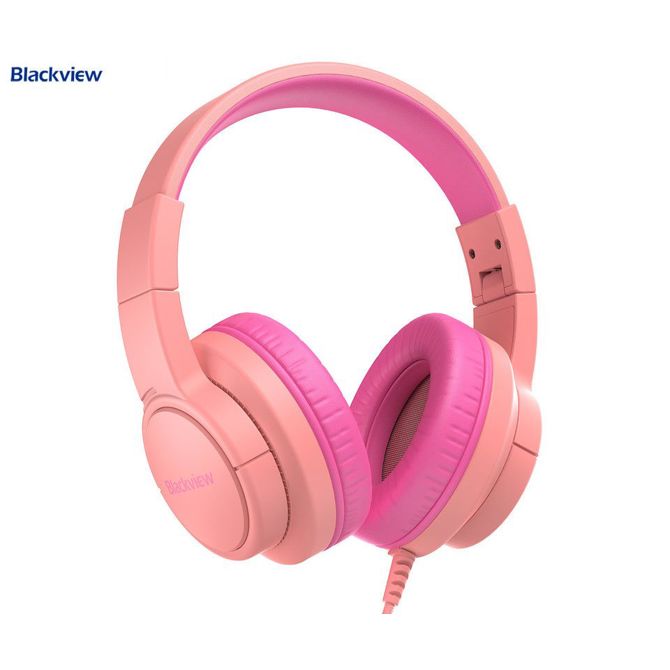 Otroške naglavne slušalke Blackview FitBuds K1, 40 mm gonilniki, 2 načina SAFE/BOOSTED, mikrofon, 3.5 mm jack, USB-C adapter, roza (Rosy Pink)