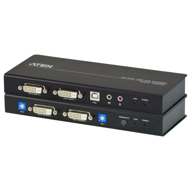 Podaljšek za KVM podatkovni signal USB Dual View DVI KVM podaljšek z zvokom in RS-232 (60 m) ATEN