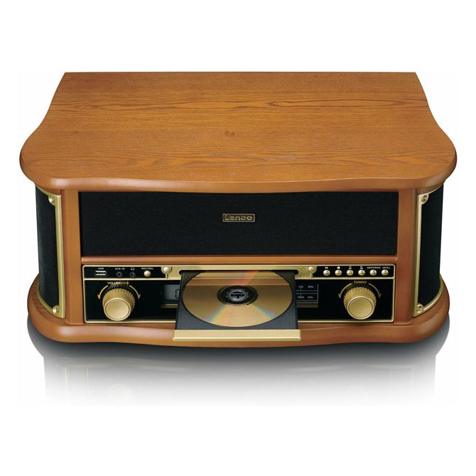 Gramofonski stereo sistem Lenco TCD-2551, jermenski pogon, CD predvajalnik, kasetofon, Bluetooth 5.0, les