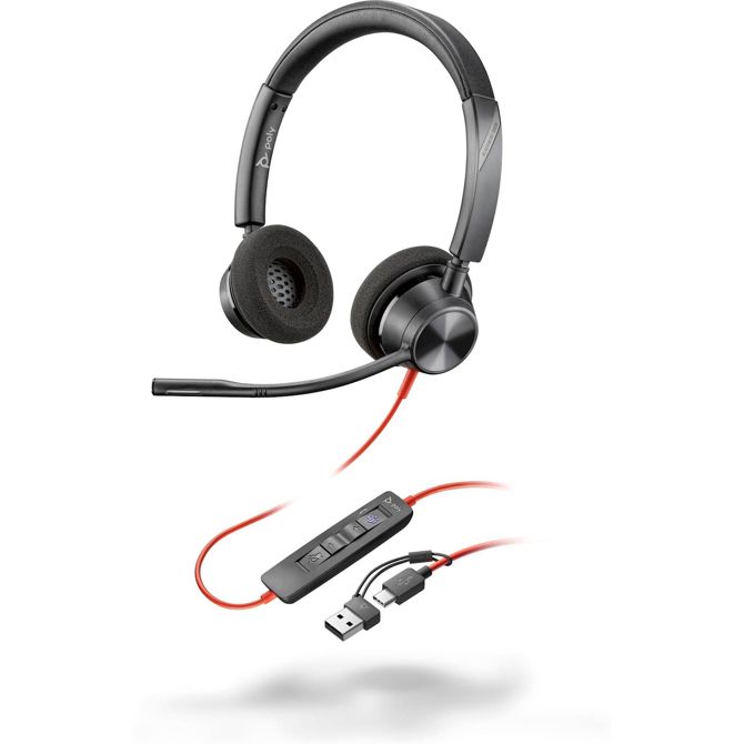 Stereo slušalke Poly Blackwire 3320 USB-C s potrdilom Microsoft Teams + adapter USB-C/A 8X220AA