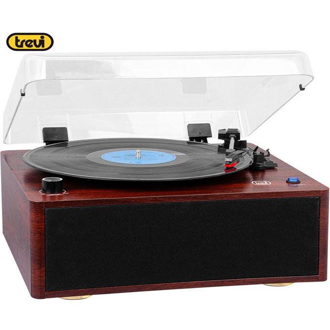 Gramofon TREVI TT 1030 BT , 30W, STEREO zvočniki, 33/45/78rpm, BluetoothWIRELESS IN/OUT oddajnik, RCA izhod, leseno ohišje, rjavo-črn