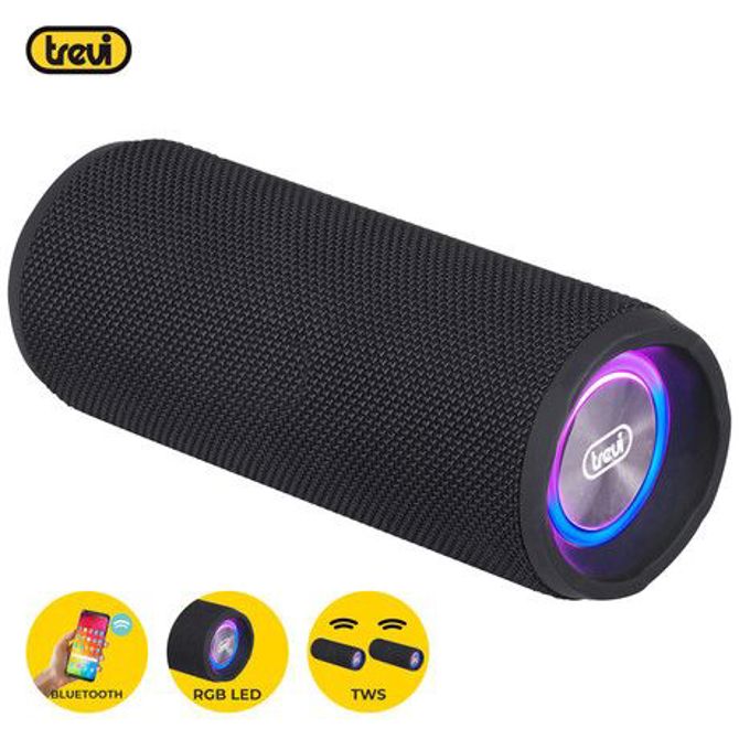 TREVI XR 8A25 prenosni zvočnik, Bluetooth 5.0, TWS, polnilna baterija, RGB LED osvetlitev, USB / AUX / microSD, črn