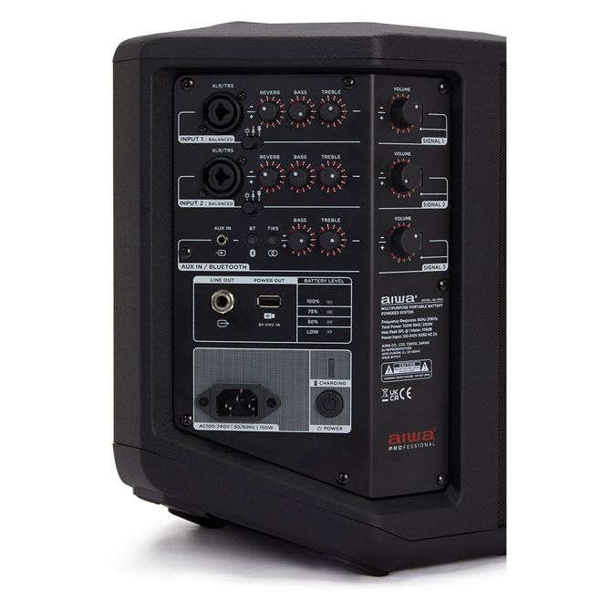 Zvočnik Aiwa AX-1PRO prenosni 100W RMS, Bluetooth 5.0, 3-kanalni mešalnik, baterija do 4h, 6,5 nizkotonec 3