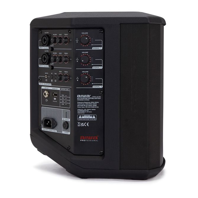 Zvočnik Aiwa AX-1PRO prenosni 100W RMS, Bluetooth 5.0, 3-kanalni mešalnik, baterija do 4h, 6,5 nizkotonec 4