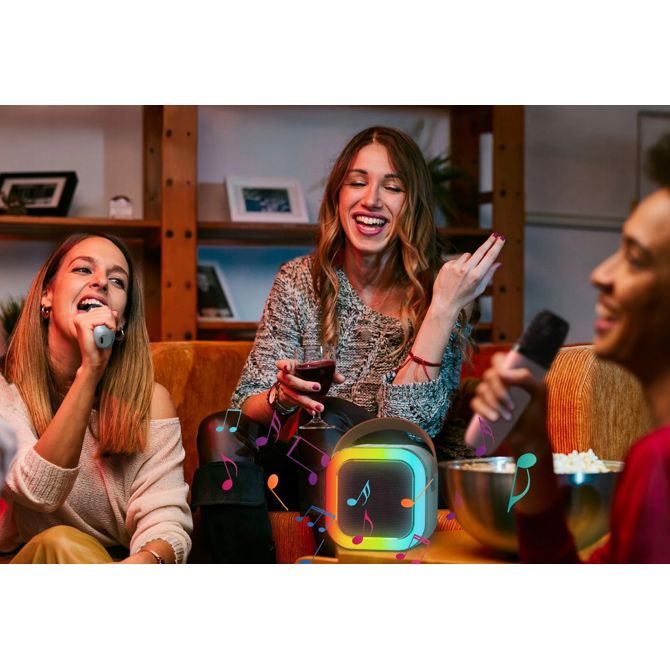 Karaoke zvočnik 1200 mAh, Bluetooth 5.3, 10 W, 2× brezžični mikrofon, LED RGB, modra 2