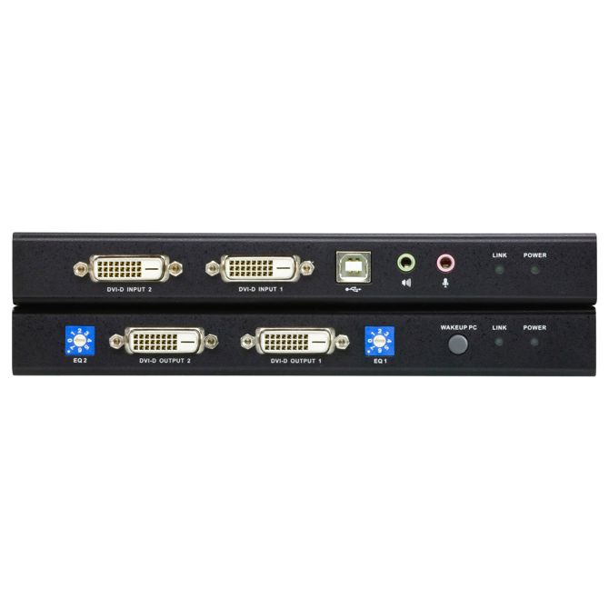 Podaljšek za KVM podatkovni signal USB Dual View DVI KVM podaljšek z zvokom in RS-232 (60 m) ATEN 2