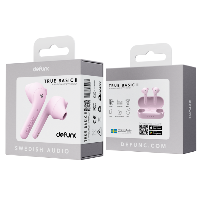 Slušalke Defunc TRUE BASIC II brezžične, Bluetooth 6.0, MultiTip, 22h avtonomije, IPX4, roza 3