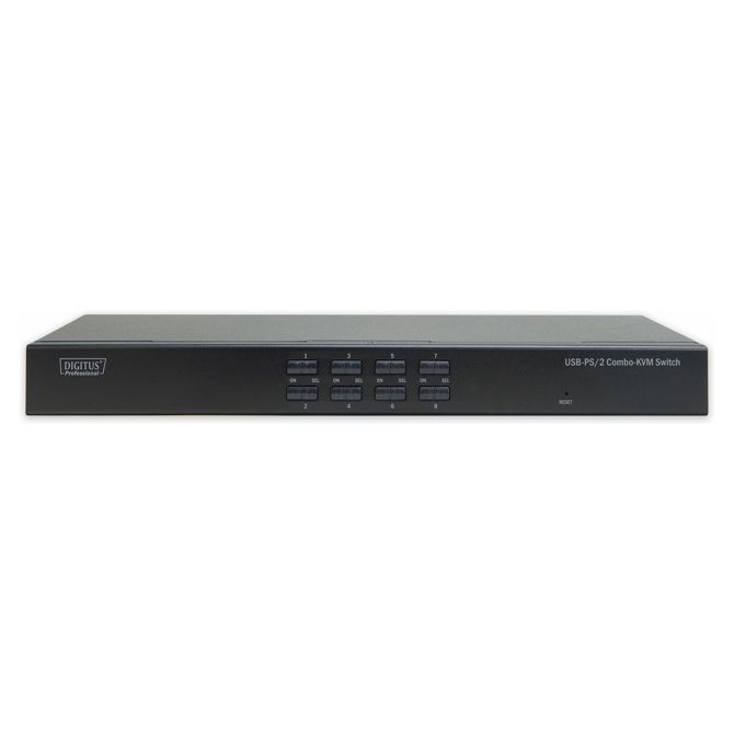 Digitus 8-portno kombinirano KVM stikalo, 1 uporabnik, 8 računalnikov, reža za IP modul DIGITUS Professional 3