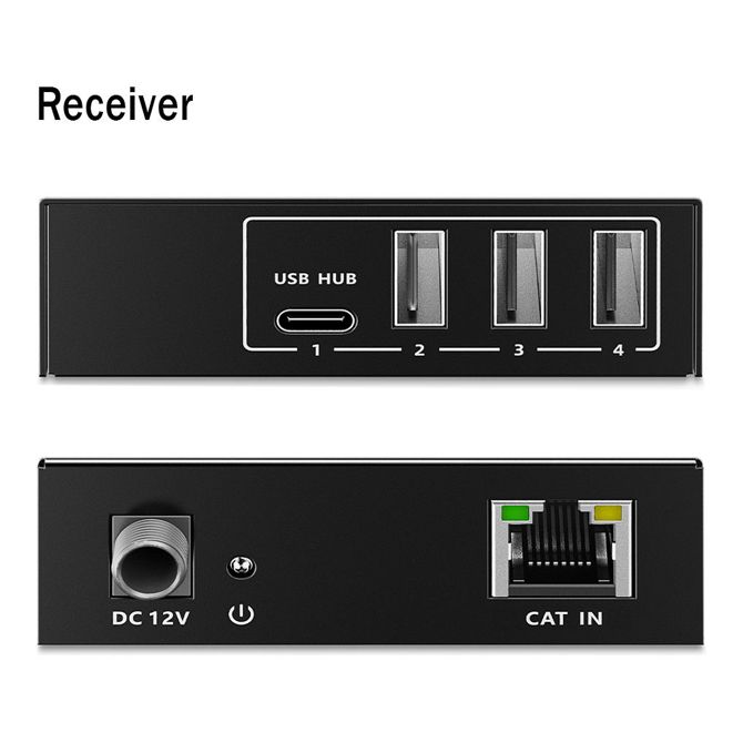 DIGITUS USB podaljševalnik 3xUSB-A 1xUSB-C s CAT kablom črne barve 2