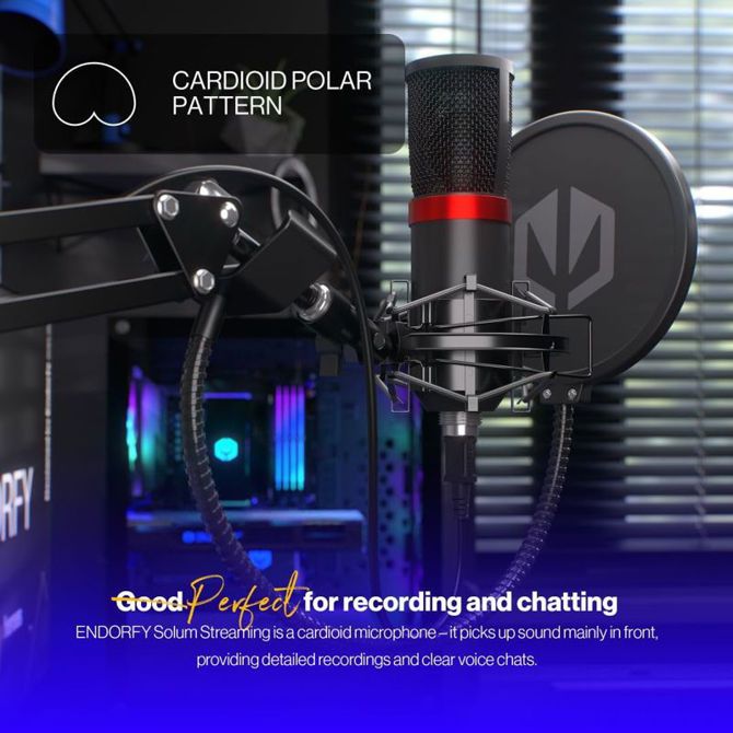 ENDORFY Solum Streaming USB gaming mikrofon z boom arm stojalom, cardioid, črn EY1B004 5