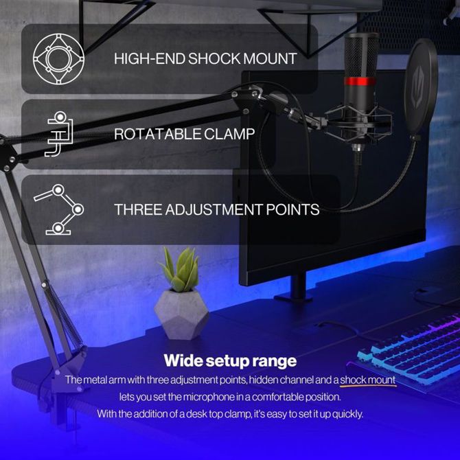 ENDORFY Solum Streaming USB gaming mikrofon z boom arm stojalom, cardioid, črn EY1B004 6