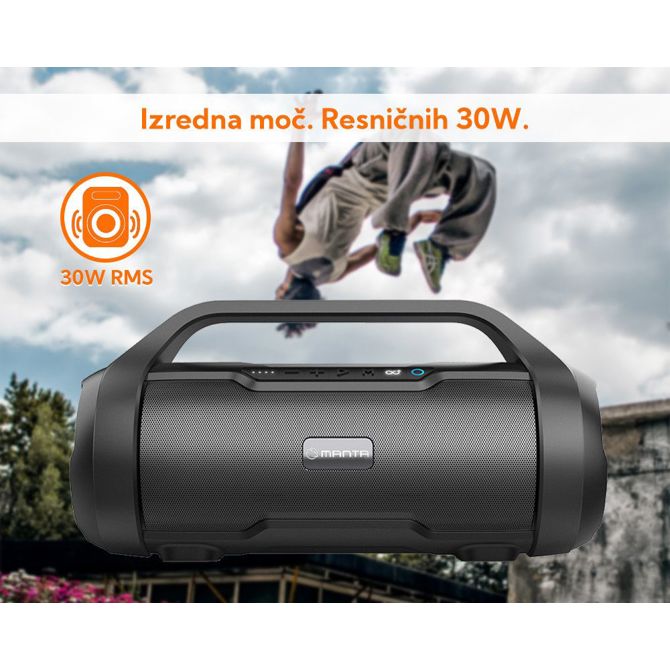Prenosni bluetooth zvočnik MANTA Boombox SPK215 USB/MicroSD/AUX/Radio FM 30W RMS 4