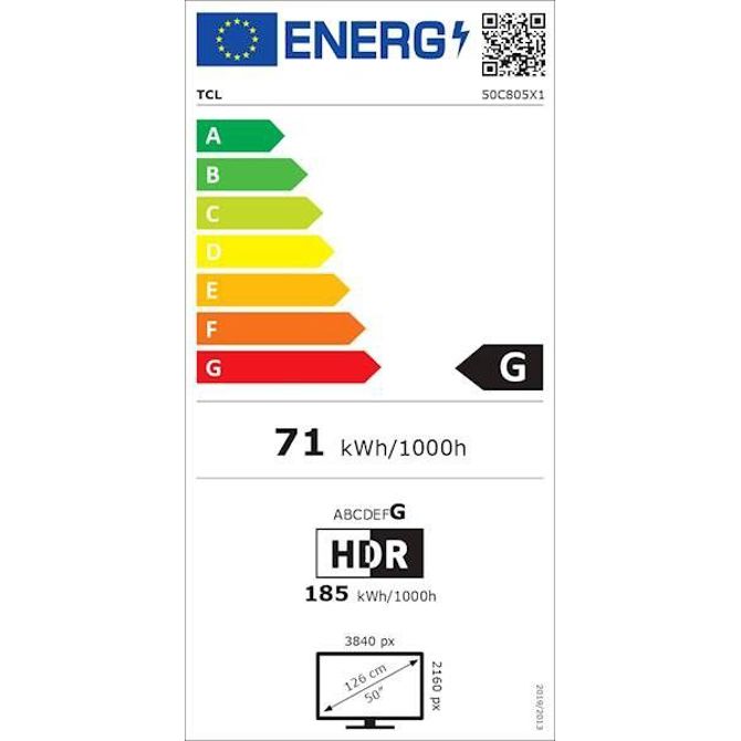 EOL - Mini LED QLED TV TCL 50C805, 127cm (50), Google TV, 4K HDR Premium 1300, 144Hz Motion Clarity Pro, Doly Atmos, Google Assistant, Alexa 3