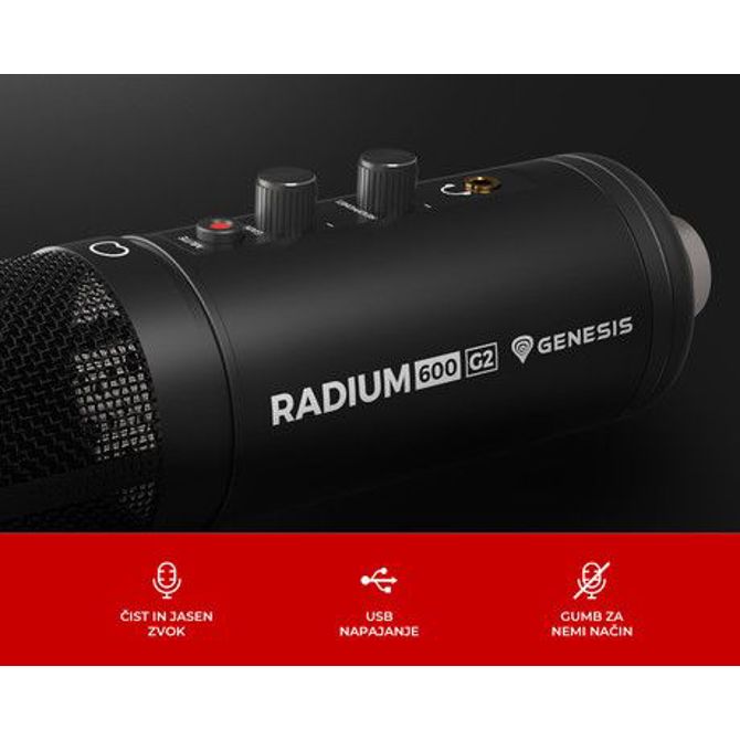 GENESIS RADIUM 600 G2 profesionalni mikrofon, namizni / studijski, 48kHz, gumbi za upravljanje, gumb MUTE, jack 3.5mm, USB Type-C, PC / Mac OS, črn 2