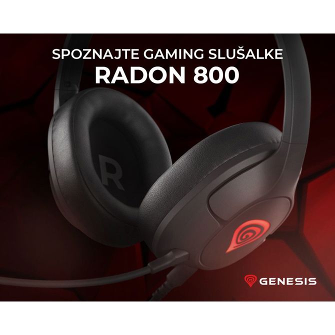 GENESIS RADON 800 gaming naglavne slušalke, 2v1, 7.1 STEREO zvok, snemljiv mikrofon, ultra lahke, LED osvetlitev, dodatne ušesne blazinice, + torbica, črne 3