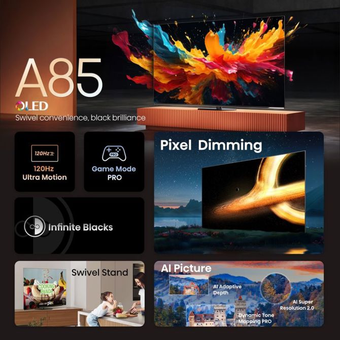 Televizor Hisense OLED Smart TV 65A85N, 139,7 cm (55), 4K Ultra HD 3840x2160, 120 Hz 3