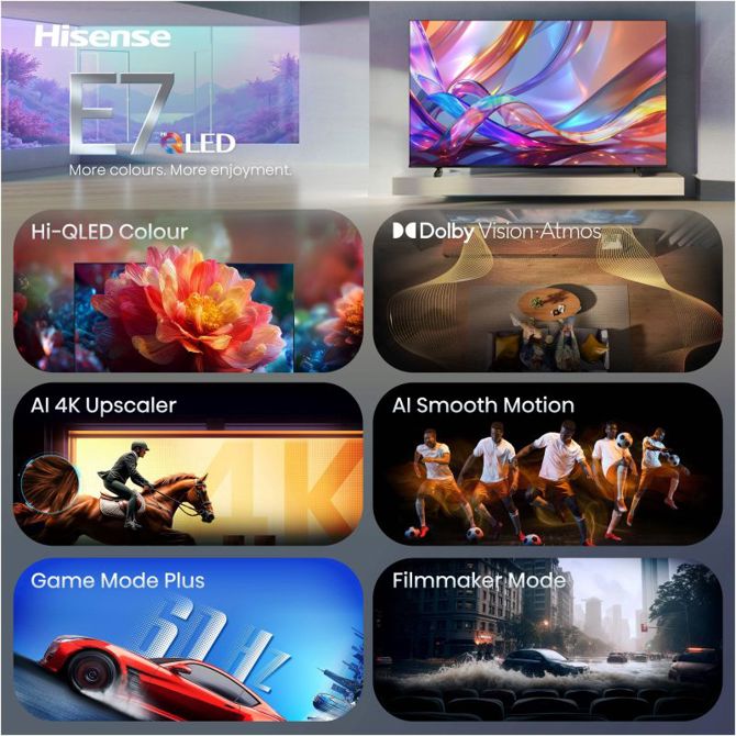 Televizor Hisense 55E7S, 139 cm (55), 4K QLED, Dolby Vision Atmos, VIDAA Smart TV, črne barve 2