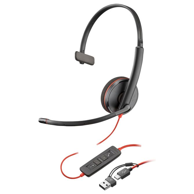 Slušalke Poly Blackwire 3220 Stereo USB-C + adapter USB-C/A (veliko) (209745-104) 3