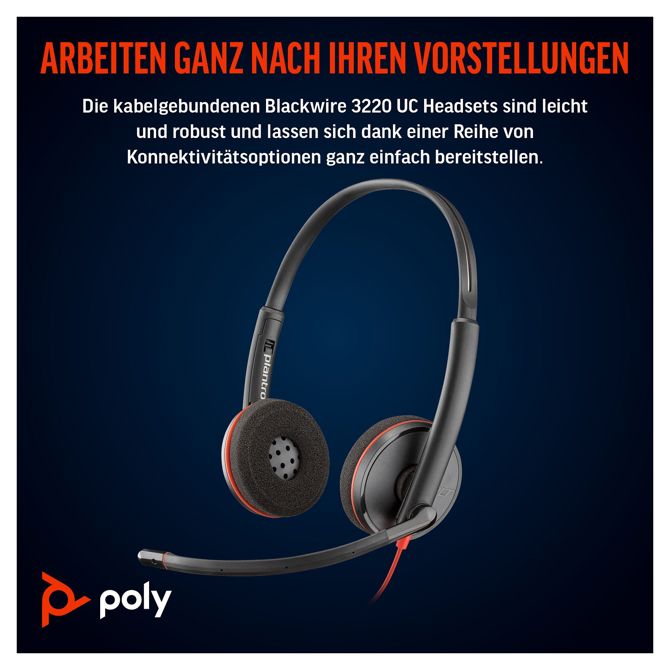 Slušalke Poly Blackwire 3220 Stereo USB-C + adapter USB-C/A (veliko) (209745-104) 5