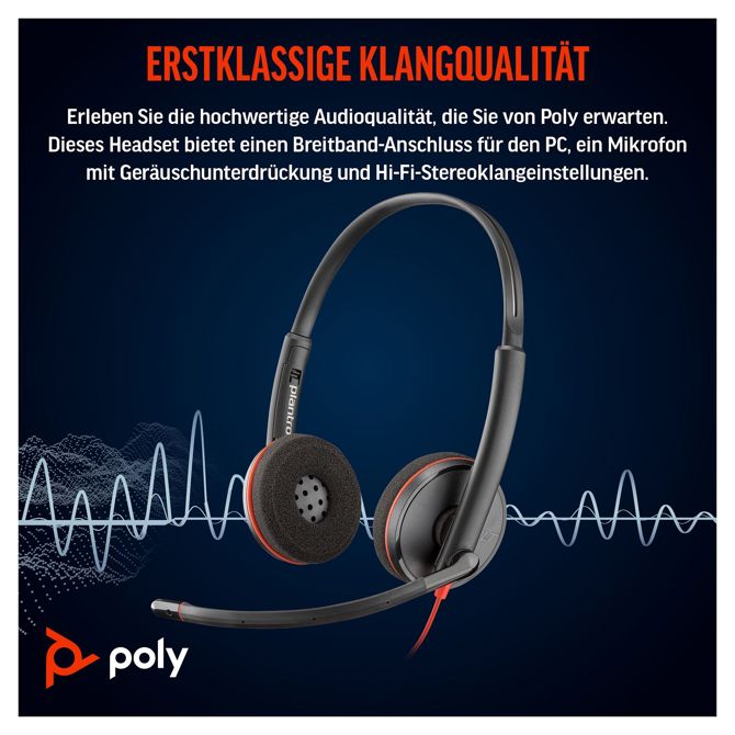 Slušalke Poly Blackwire 3220 Stereo USB-C + adapter USB-C/A (veliko) (209745-104) 6