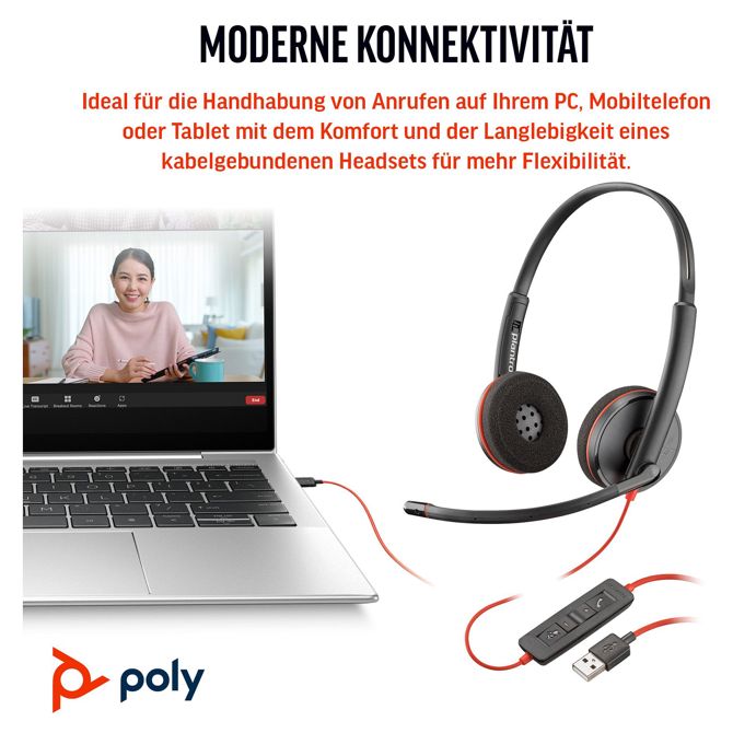 Slušalke Poly Blackwire 3220 USB-C + adapter USB-C/A (veliko) (209749-201/209745-201) 6