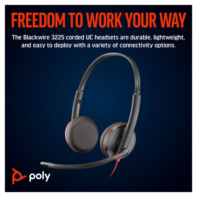Slušalke Poly Blackwire 3225 Stereo USB-C slušalke + 3,5 mm vtič + USB-C/A adapter (veliko) (209747-201) 6