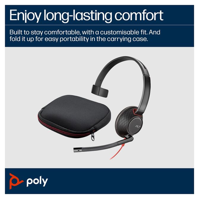 Slušalke Poly Blackwire 5210 Monaural USB-C slušalke + 3,5 mm vtič + USB-C/A adapter (207577-201) 5
