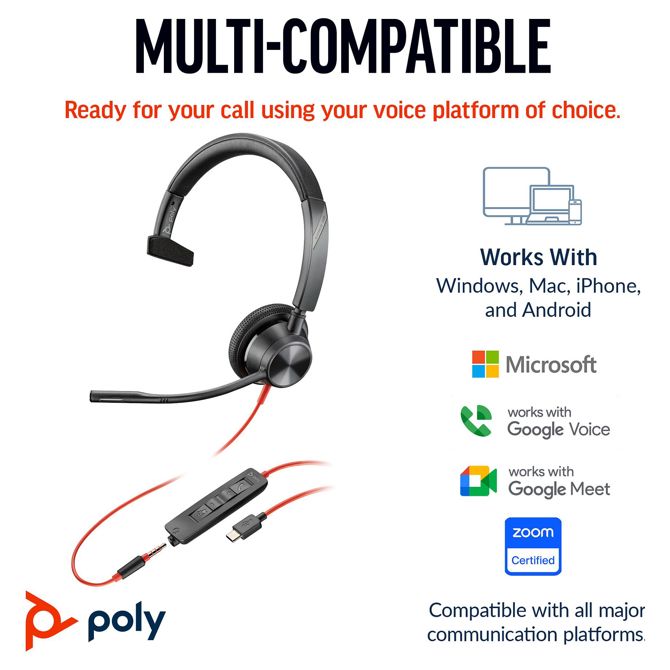 Slušalke HP Poly Headset Blackwire C3315 Mono USB-C/A &; 3,5 mm 2
