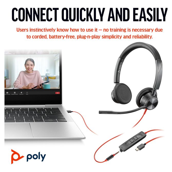 Slušalke HP Poly Headset Blackwire C3325 Stereo USB-C/A &; 3,5 mm 3