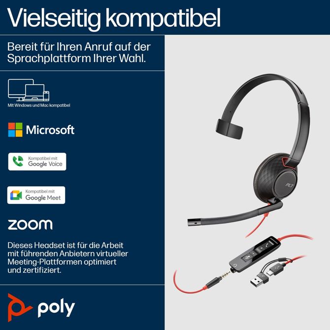 Slušalke HP Poly Headset Blackwire C5210 Mono USB-C/A &amp; 3,5 mm (razsuto) 5