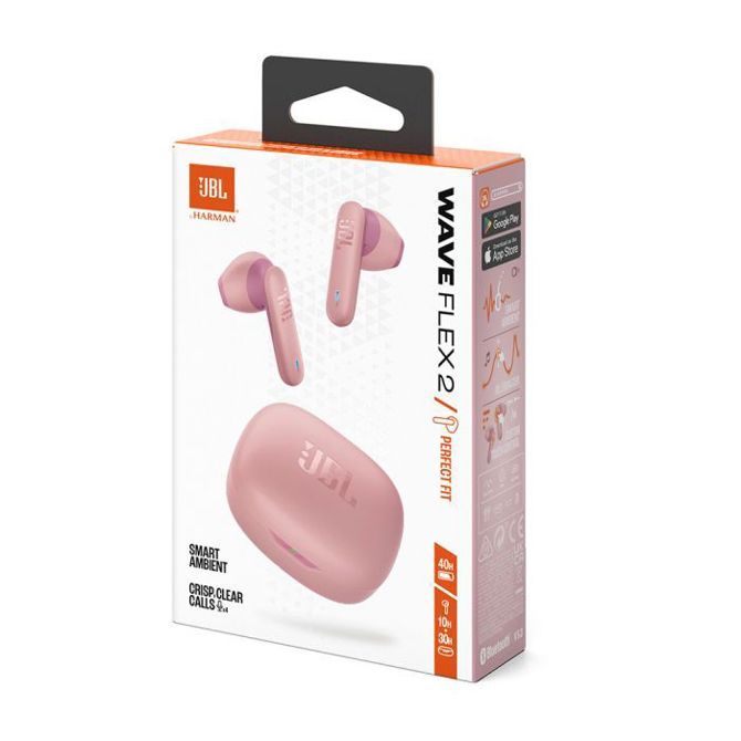 Brezžične slušalke JBL Wave Flex 2 z mikrofonom, 12 mm gonilniki, Smart Ambient, IP54, Bluetooth 5.3, roza 4