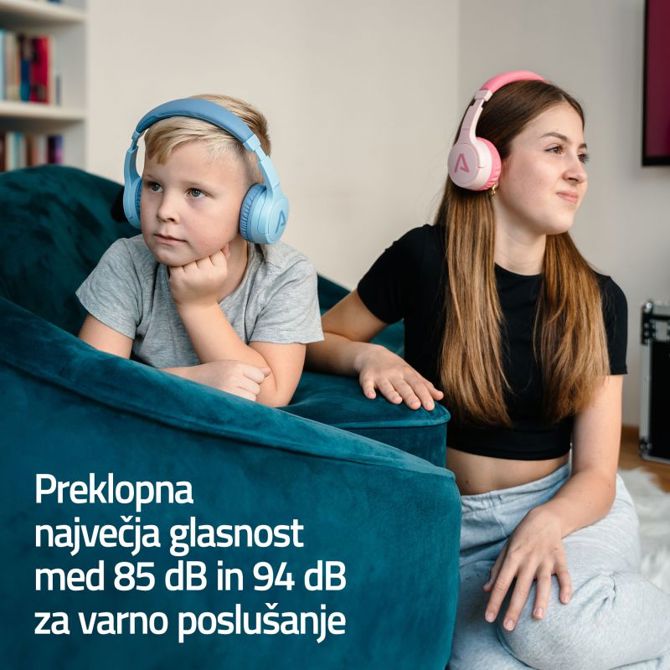 Slušalke LAMAX BaseKid1, Bluetooth 5.3, 35 h baterija, omejitev glasnosti 85/94 dB, modre 6