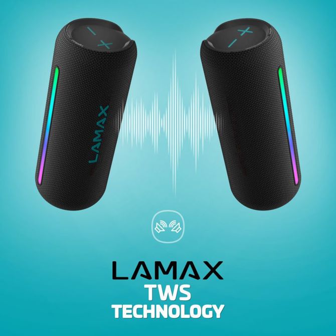 Zvočnik LAMAX LightNote1, 30 W, Bluetooth 5.3, IPX6 vodoodporen, TWS, LED osvetlitev, 20 h baterija, črn 3