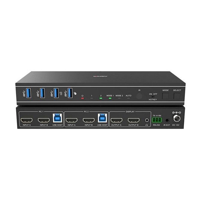 LINDY 2-portno dvojno HDMI stikalo 4K60, USB 3.0 KVM 4