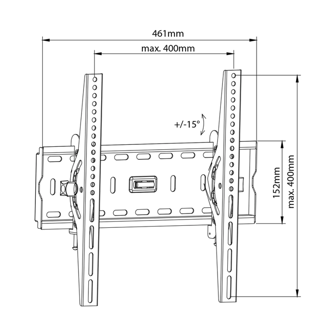 Nosilec za TV Maclean MC-778, 26–65, VESA do 400x400, naklon ±15°, nosilnost 45 kg 6