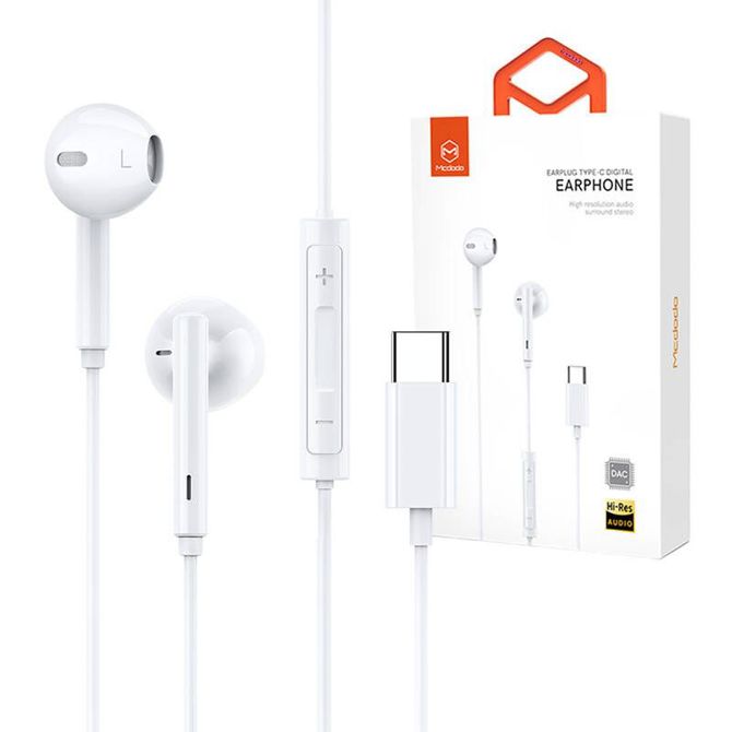 Mcdodo HP-7500 žične slušalke, USB-C (bele) 3