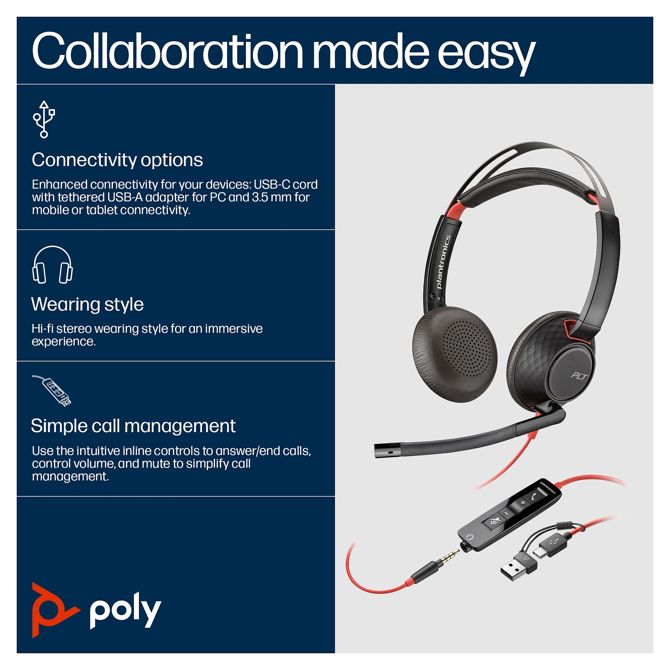 Slušalke POLY BLACKWIRE 5220 STEREO 2
