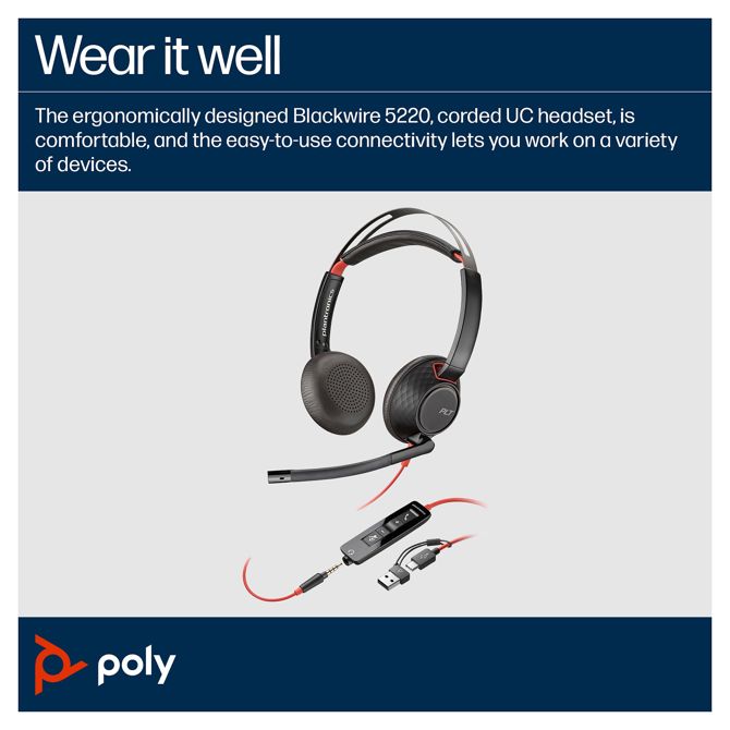 Slušalke POLY BLACKWIRE 5220 STEREO 5