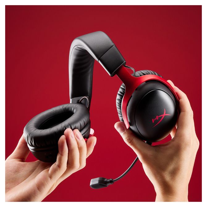 Slušalke HyperX Cloud III S Wireless, brezžične, Bluetooth 5.3, 120 ur baterije, DTS Headphone:X, snemljiv mikrofon, rdeče-črne 3