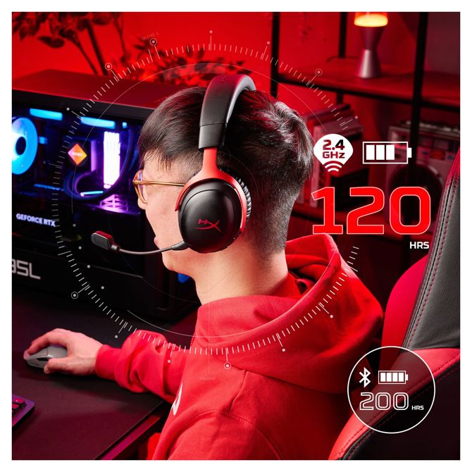 Slušalke HyperX Cloud III S Wireless, brezžične, Bluetooth 5.3, 120 ur baterije, DTS Headphone:X, snemljiv mikrofon, rdeče-črne 4