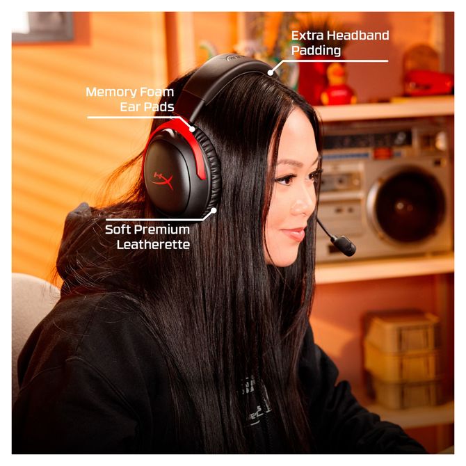 Slušalke HyperX Cloud III S Wireless, brezžične, Bluetooth 5.3, 120 ur baterije, DTS Headphone:X, snemljiv mikrofon, rdeče-črne 5