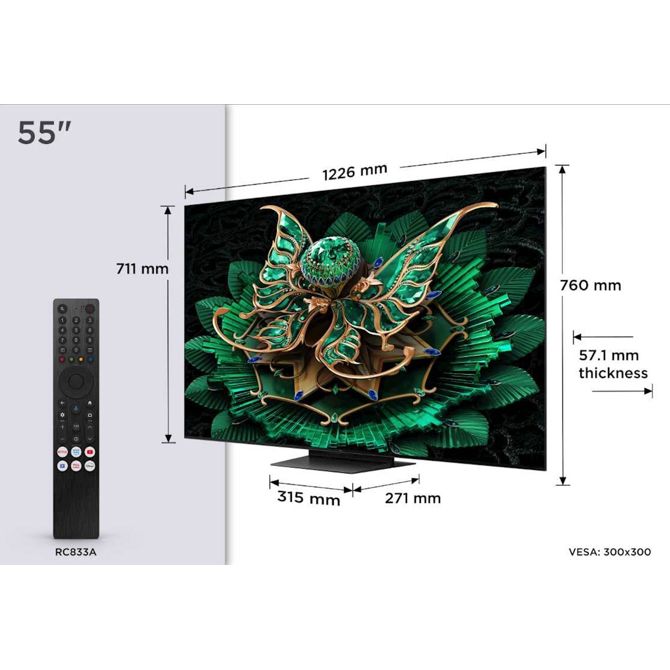 Televizor TCL 55C71K 139 cm (55''), 3840 x 2160 (4K UHD), QD-Mini LED HDR PREMIUM, Google TV, 144Hz, Ozvočeno z Bang & Olufsen 55C71K 6