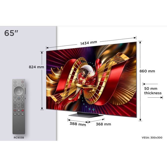 Televizor TCL 65C8L Mini LED, 4K, 144 Hz, Bang & Olufsen zvok, Google TV 2
