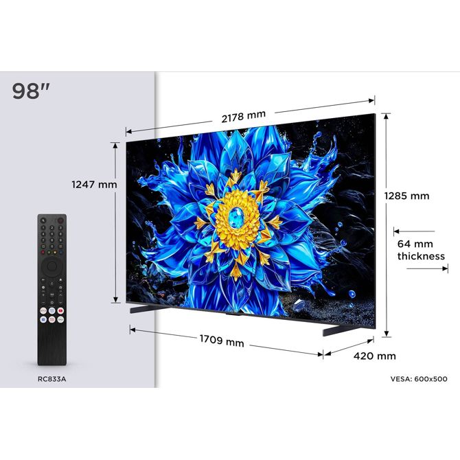 Televizor TCL 98P8L QD-Mini LED, 4K, 144 Hz, Dolby Vision, Google TV 3