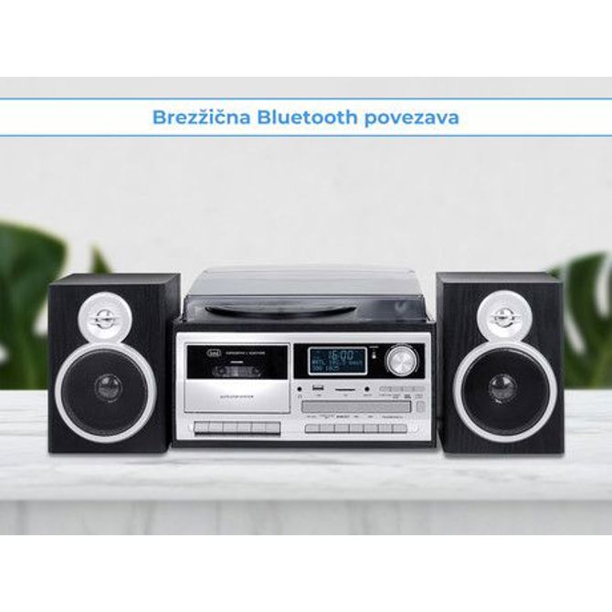 TREVI TT-1072, Glasbeni sistem, FM Radio DAB/DAB+, Gramofon, Kasetofon, BT/CD/MP3/USB/AUX-in, LCD zaslon, črn 2