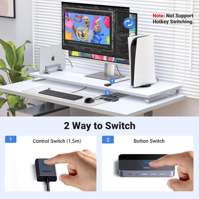 HDMI stikalo Ugreen KVM 1 monitor, 2 računalnika, 4× USB 3.0/USB-C, 4K@60Hz, Plug & Play 6