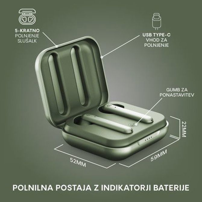 URBANISTA STOCKHOLM PLUS brezžične slušalke s polnilno postajo, Bluetooth, TWS, Olive Green (olivno zelene) 4