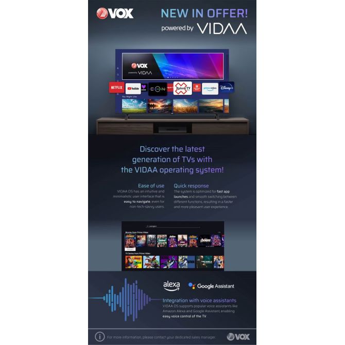 Televizor VOX, 139 cm (55), 4K UHD 3840x2160, 55VDU683B, Smart VIDAA TV 3