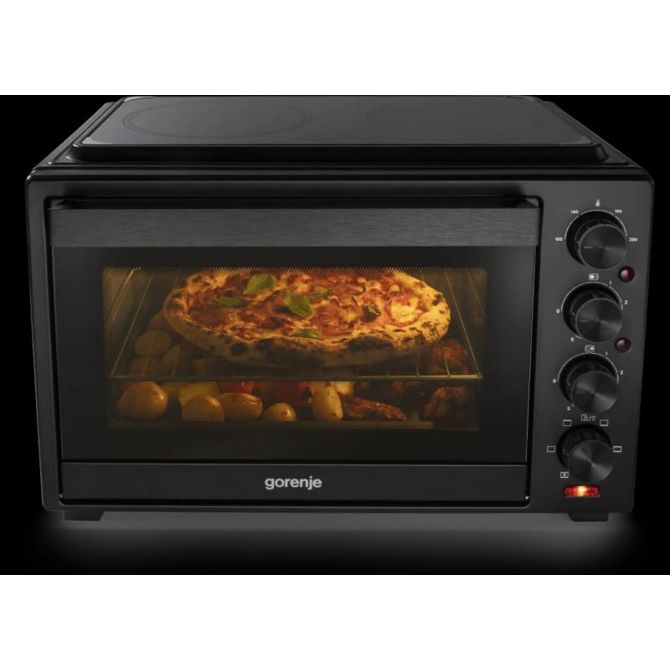 Mini pečica Gorenje OM38GBC, 38 l, 3500 W, 2 kuhalni plošči, črne barve